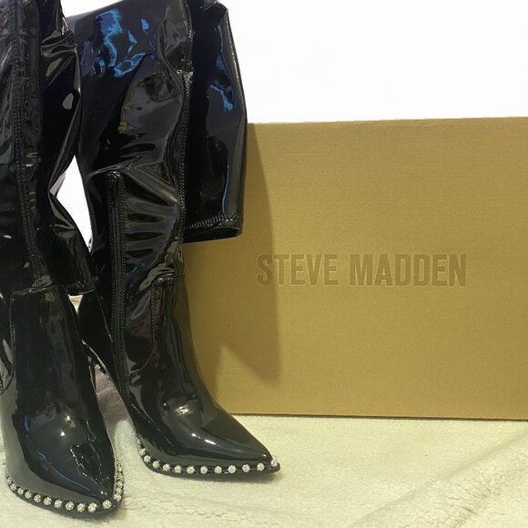 Steve Madden Black Patent Vyva Over-The-Knee Boots - Picture 1 of 6